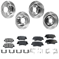 Front and Rear Brake Disc and Pad Kit, Plain Surface, 5 Lugs, Cast Iron, Ceramic - Front; Organic - Rear, Pro-Line Series