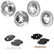 Front and Rear Brake Disc and Pad Kit, Plain Surface, 5 Lugs, Cast Iron, Organic, Pro-Line Series
