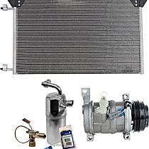 3-Piece Kit A/C Compressor, 4-Groove Pulley, includes A/C Condenser, and A/C Service Kit (A/C Accumulator, A/C Orifice Tube, and A/C O-Ring and Gasket Seal Kit), Two Bolts to mount the Hoses