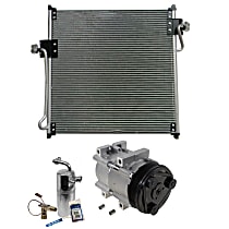 3-Piece Kit A/C Compressor with A/C Condenser, and A/C Service Kit (A/C Accumulator, A/C Orifice Tube, and A/C O-Ring and Gasket Seal Kit), 6-Groove Pulley