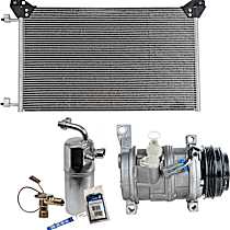 3-Piece Kit A/C Compressor with A/C Condenser and A/C Service Kit (A/C Accumulator, Expansion Valve, Orifice Tube, and A/C O-Ring and Gasket Seal Kit), 4-Groove Pulley, Two Bolts to Mount the Hoses