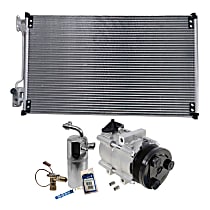 3-Piece Kit A/C Compressor with A/C Condenser, and A/C Service Kit (A/C Accumulator, A/C Discharge and Liquid Line, and A/C O-Ring and Gasket Seal Kit), 6-Groove Pulley