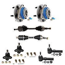 8-Piece Kit Front, Driver and Passenger Side Axle Assembly, With Standard Neoprene Outboard Boot, New, includes (2) Axle Assembly, (2) Ball Joint, (2) Tie Rod End, and (2) Wheel Hub