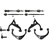 10-Piece Kit Front, Driver and Passenger Side, Upper and Lower Control Arm, 4WD/RWD, includes (4) Control Arm, (2) Sway Bar Link, and (4) Tie Rod End