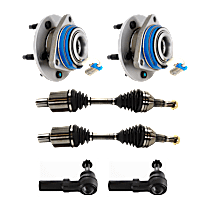 6-Piece Kit Front, Driver and Passenger Side Axle Assembly, Front Wheel Drive, Steel Wire Clip - Bearing Flange Mounting Holes Threaded, New, includes (2) Axle Assembly, (2) Tie Rod End, and (2) Wheel Hub
