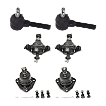 6-Piece Kit Front, Driver and Passenger Side, Upper and Lower Ball Joint, includes (4) Ball Joint and (2) Tie Rod End