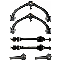 6-Piece Kit Front, Driver and Passenger Side, Upper Control Arm, includes (2) Control Arm, (2) Sway Bar Link, and (2) Tie Rod End