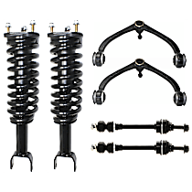 6-Piece Kit Front, Driver and Passenger Side Fully Loaded Strut, 4WD, includes (2) Control Arm, (2) Shock Absorber and Strut Assembly, and (2) Sway Bar Link