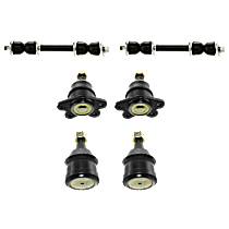 6-Piece Kit Front, Driver and Passenger Side, Upper and Lower Ball Joint, Press-In Type, includes (4) Ball Joint and (2) Sway Bar Link
