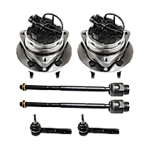 6-Piece Kit Front, Driver and Passenger Side Wheel Hub, 4-Wheel ABS, Turbocharged, 5 Lugs, With Bearing, With Sensor,  Includes (4) Tie Rod End and (2) Wheel Hub