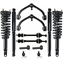 12-Piece Kit Front and Rear, Driver and Passenger Side Shock and Fully Loaded Strut, RWD, Rear Wheel Drive,  Includes (2) Ball Joint, (2) Control Arm, (2) Loaded Strut, (2) Shock Absorber, (2) Sway Bar Link, and (2) Tie Rod End