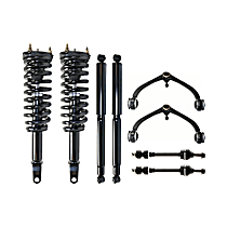 10-Piece Kit Front and Rear, Driver and Passenger Side Shock and Fully Loaded Strut, RWD, Rear Wheel Drive,  Includes (2) Control Arm, (2) Loaded Strut, (2) Shock Absorber, (2) Sway Bar Link, and (2) Tie Rod End