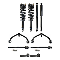 10-Piece Kit Front and Rear, Driver and Passenger Side Shock and Fully Loaded Strut, RWD, includes (2) Control Arm, (4) Shock Absorber and Strut Assembly, and (4) Tie Rod End