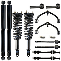 12-Piece Kit Front and Rear, Driver and Passenger Side Shock and Fully Loaded Strut, RWD, Rear Wheel Drive,  Includes (2) Control Arm, (2) Loaded Strut, (2) Shock Absorber, (2) Sway Bar Link, and (4) Tie Rod End