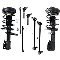 8-Piece Kit Front, Driver and Passenger Side Fully Loaded Strut, Without Performance Handling Package, includes (2) Shock Absorber and Strut Assembly, (2) Sway Bar Link, and (4) Tie Rod End