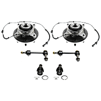 6-Piece Kit Front, Driver and Passenger Side Suspension Kit, Four Wheel Drive, Eleventh Digit of VIN is K,N,F, With 6 Stud Hub,  Includes (2) Ball Joint, (2) Sway Bar Link, and (2) Wheel Hub