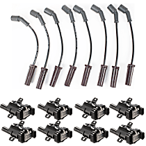 16-Piece Kit Spark Plug Wire, Round Coil, Kit, includes (8) Ignition Coil and (8) Spark Plug Wire