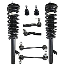 8-Piece Kit Front, Driver and Passenger Side Suspension Kit, includes (2) Ball Joint, (2) Loaded Strut, (2) Sway Bar Link, and (2) Tie Rod End