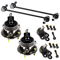 6-Piece Kit Front, Driver and Passenger Side Suspension Kit, Includes (2) Ball Joint, (2) Sway Bar Link, and (2) Wheel Hub