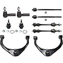 10-Piece Kit Front, Driver and Passenger Side, Inner and Outer, Upper Control Arm, includes (2) Ball Joint, (2) Control Arm, (2) Sway Bar Link, and (4) Tie Rod End