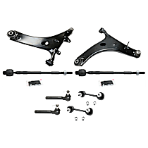8-Piece Kit Front, Driver and Passenger Side, Inner and Outer, Lower Control Arm, includes (2) Control Arm, (2) Sway Bar Link, and (4) Tie Rod End