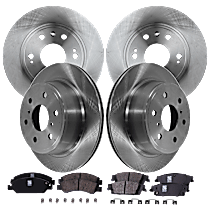 Front and Rear, Driver and Passenger Side Brake Disc and Pad Kit, Plain Surface, 6 Lugs, Except 6 Piston BBK, FLEX