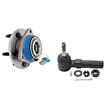 2-Piece Kit Front, Driver and Passenger Side Wheel Hub, FWD, Steel Wire Clip - Bearing Flange Mounting Holes Threaded, 5 Lugs, With Bearing, With Sensor, includes (1) Tie Rod End and (1) Wheel Hub