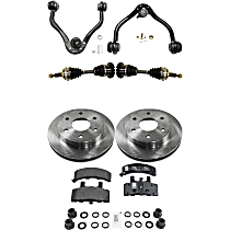 8-Piece Kit Front, Driver and Passenger Side Axle Assembly, Four Wheel Drive, For Models With 7,200 Lbs. Gross Vehicle Weight, New, includes (2) Axle Assembly, (2) Brake Disc, (1) Brake Pad Set, and (2) Control Arm