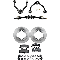 8-Piece Kit Front, Driver and Passenger Side Axle Assembly, with 7200 (lb) Gross Vehicle Weight (GVW), Supplied with Standard Neoprene Outboard Boot, New, includes (2) Axle Assembly, (2) Brake Disc, (1) Brake Pad Set, and (2) Control Arm