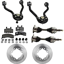 7-Piece Kit Front, Driver and Passenger Side Axle Assembly with Brake Discs, Brake Pad Set, and Control Arms