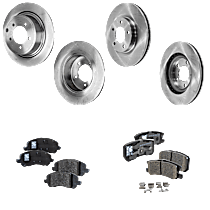 8-Piece Kit Front and Rear Brake Disc and Pad Kit, Plain Surface, Convertible, 302mm Rear Disc, Code BRG, 2.7L 6Cyl, Pro-Line Series  Includes (4) Brake Disc and (2) Brake Pad Set