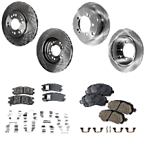 Front and Rear Brake Disc and Pad Kit, Plain Surface, 5 Lugs, Ceramic, Pro-Line Series