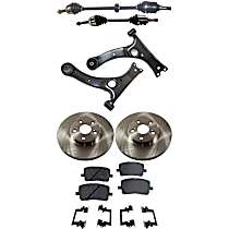 8-Piece Kit Front, Driver and Passenger Side Axle Assembly,  Standard Duty Replacement, New, FWD, 1.8L 4Cyl Manual, Transaxle,  Includes (2) Axle Assembly, (2) Brake Disc, (1) Brake Pad Set, and (2) Control Arm