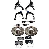 10-Piece Kit Front, Driver and Passenger Side, Upper and Lower Control Arm Kit, 4WD,  Includes (2) Axle Assembly, (2) Brake Disc, (1) Brake Pad Set, and (4) Control Arm