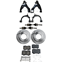 9-Piece Kit Front, Driver and Passenger Side, Upper and Lower Control Arms, Four Wheel Drive, includes Axle Assembly, Brake Discs, and Brake Pad Set