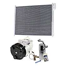 3-Piece Kit A/C Compressor, 8-Groove Pulley, includes A/C Condenser, and A/C Service Kit (A/C Accumulator, A/C Orifice Tube, and A/C O-Ring and Gasket Seal Kit)