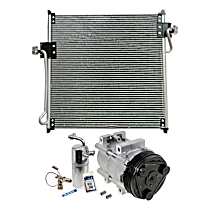 3-Piece Kit A/C Compressor Kit, 2.3L 4Cyl, DOHC, With Clutch, 6-Groove Pulley,  Includes (1) A/C Compressor, (1) A/C Condenser, and (1) A/C Service Kit (A/C Accumulator, A/C Orifice Tube, and A/C O-Ring and Gasket Seal Kit)
