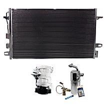 3-Piece Kit A/C Compressor, 6-Groove Pulley, includes A/C Condenser, and A/C Service Kit (A/C Expansion Valve, A/C Expansion Valve, A/C Receiver Drier, and A/C O-Ring and Gasket Seal Kit)