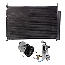 3-Piece Kit A/C Compressor, 6-Groove Pulley, includes A/C Condenser, and A/C Service Kit (A/C Expansion Valve, A/C Expansion Valve, A/C O-Ring and Gasket Seal, and Drier Desiccant Element)