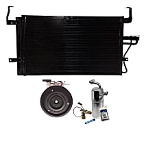 A/C Compressor Kit, 4-Groove Pulley, includes A/C Condenser, and A/C Service Kit (A/C Expansion Valve, A/C O-Ring and Gasket Seal Kit, and Drier Desiccant Element)