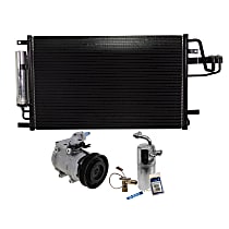 3-Piece Kit A/C Compressor with A/C Condenser, and A/C Service Kit (A/C Expansion Valve, A/C Receiver Drier, and A/C O-Ring and Gasket Seal Kit), 6-Groove Pulley