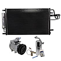 3-Piece Kit A/C Compressor with A/C Condenser, and A/C Service Kit (A/C Expansion Valve, A/C Receiver Drier, and A/C O-Ring and Gasket Seal Kit), 6-Groove Pulley