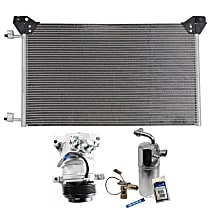 3-Piece Kit A/C Compressor, Turbocharged, DIESEL, 6-Groove Pulley, includes A/C Condenser, and A/C Service Kit (A/C Accumulator, A/C Orifice Tube, and A/C O-Ring and Gasket Seal Kit)