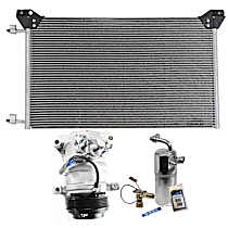 3-Piece Kit A/C Compressor, 6-Groove Pulley, includes A/C Condenser, and A/C Service Kit (A/C Accumulator, A/C Orifice Tube, and A/C O-Ring and Gasket Seal Kit)