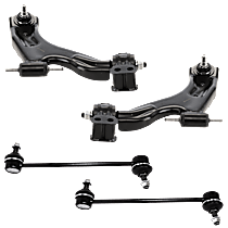 4-Piece Kit Front, Driver and Passenger Side, Lower Control Arm, includes (2) Control Arm and (2) Sway Bar Link