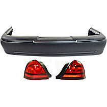 3-Piece Kit Rear Primed Bumper Cover, Sedan,  Includes (1) Bumper Cover and (2) Tail Light