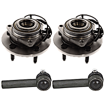 4-Piece Kit Front, Driver and Passenger Side Suspension with Tie Rod Ends and Wheel Hubs