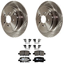 4-Piece Kit Rear Brake Disc and Pad Kit, Plain Surface, 5 Lugs, Ceramic,  Includes (2) Brake Disc and (1) Brake Pad Set