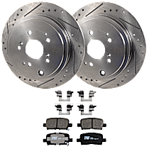 Rear Brake Disc and Pad Kit, Cross-drilled and Slotted, 5 Lugs, Ceramic