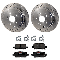 Rear Brake Disc and Pad Kit, Cross-drilled and Slotted, 5 Lugs, Ceramic